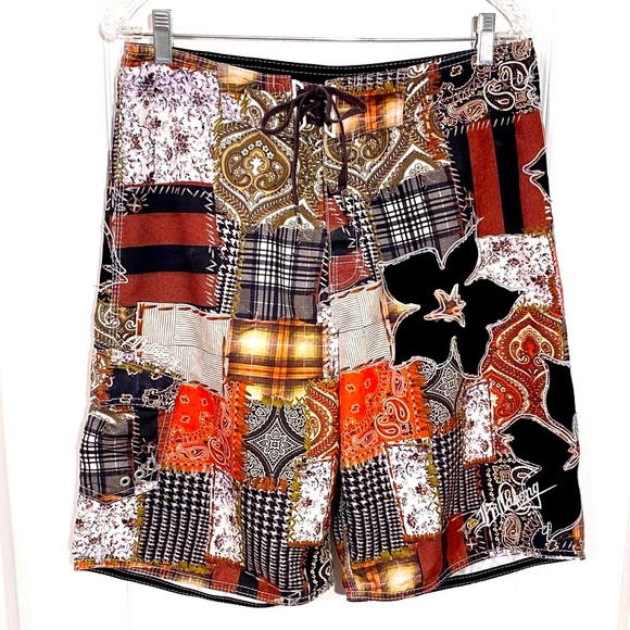 Y2K Billabong Patchwork Hibiscus Board Shorts Vintage Mens 32 Surfer Skater - Picture 1 of 13